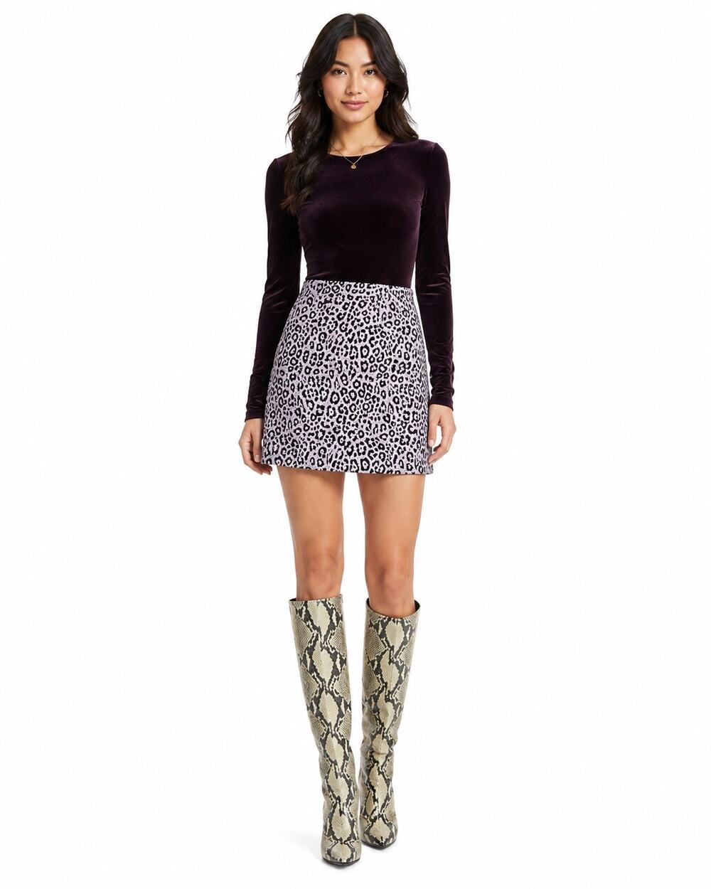ANDAMANE Italy Bertha Leopard Print Tweed Mini Skirt Lilac